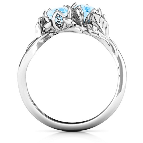 Be-leaf In Love Double Gemstone Floral Ring – Sterling Silver with Blue Topaz