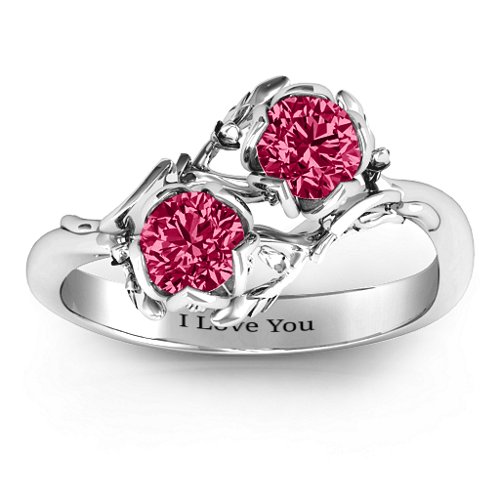 Be-leaf In Love Double Gemstone Floral Ring – Sterling Silver with Ruby