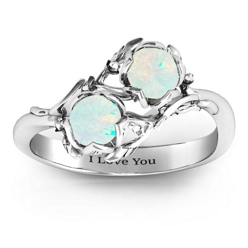 Be-leaf In Love Double Gemstone Floral Ring – Sterling Silver with Opal