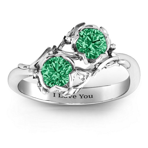 Be-leaf In Love Double Gemstone Floral Ring – Sterling Silver with Emerald