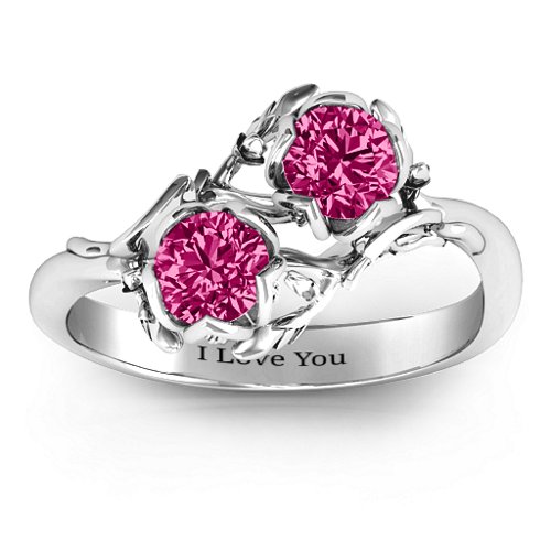Be-leaf In Love Double Gemstone Floral Ring – Sterling Silver with Ruby