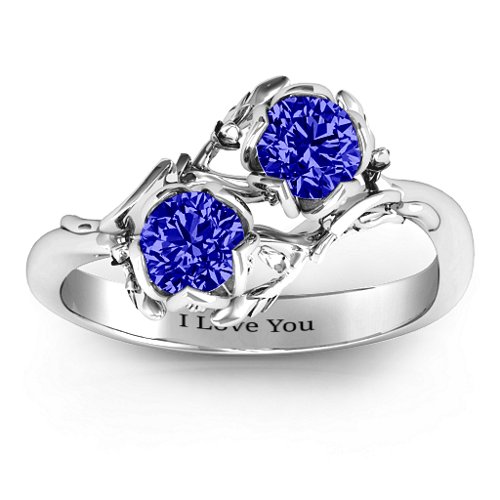 Be-leaf In Love Double Gemstone Floral Ring – Sterling Silver with Blue Sapphire