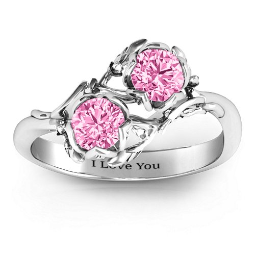 Be-leaf In Love Double Gemstone Floral Ring – Sterling Silver with Pink Tourmaline