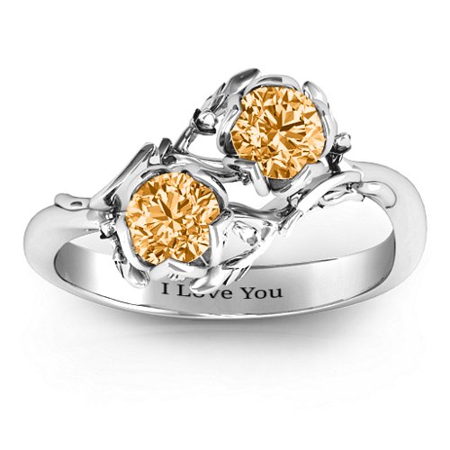 Be-leaf In Love Double Gemstone Floral Ring – Sterling Silver with Citrine