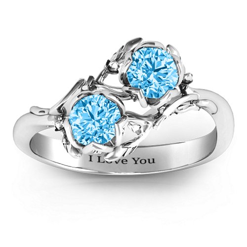 Be-leaf In Love Double Gemstone Floral Ring – Sterling Silver with Blue Topaz