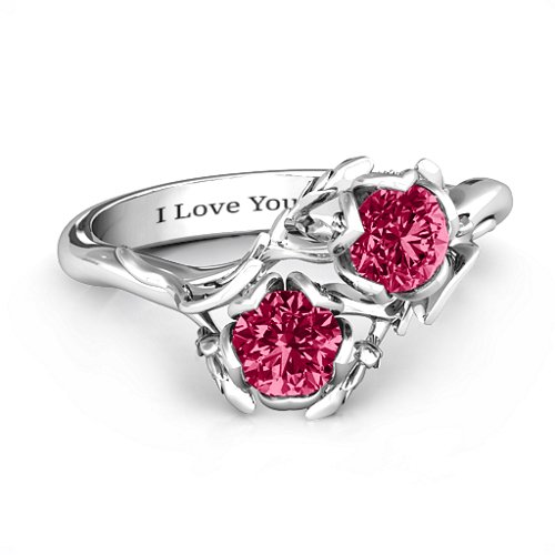 Be-leaf In Love Double Gemstone Floral Ring – Sterling Silver with Ruby