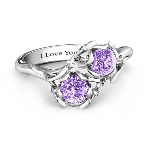 Be-leaf In Love Double Gemstone Floral Ring – Sterling Silver with Amethyst
