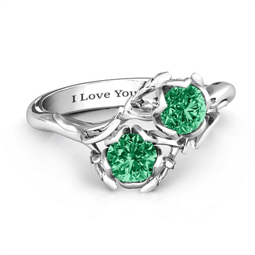 Be-leaf In Love Double Gemstone Floral Ring – Sterling Silver with Emerald