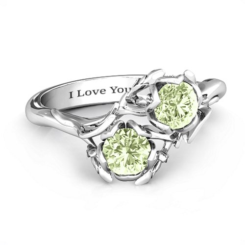Be-leaf In Love Double Gemstone Floral Ring – Sterling Silver with Peridot