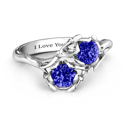 Be-leaf In Love Double Gemstone Floral Ring – Sterling Silver with Blue Sapphire