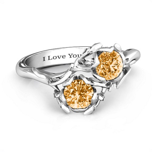 Be-leaf In Love Double Gemstone Floral Ring – Sterling Silver with Citrine