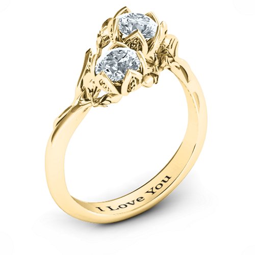 Be-leaf In Love Double Gemstone Floral Ring – 10K Yellow Gold with Cubic Zirconia