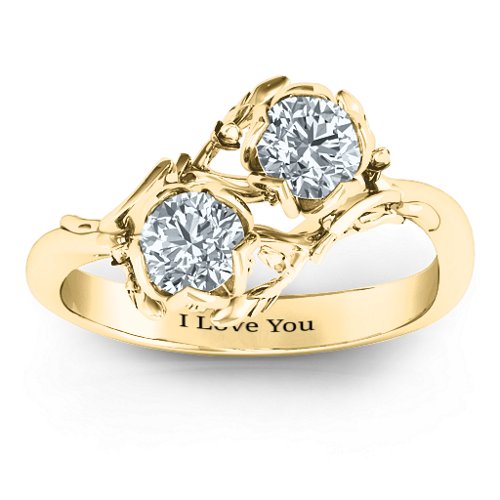 Be-leaf In Love Double Gemstone Floral Ring – 10K Yellow Gold with Cubic Zirconia
