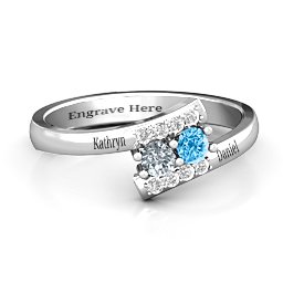 Must Be Love Two Stone Ring in 925 Sterling Silver with Cubic Zirconia, Blue Topaz, and White Premium Zirconia