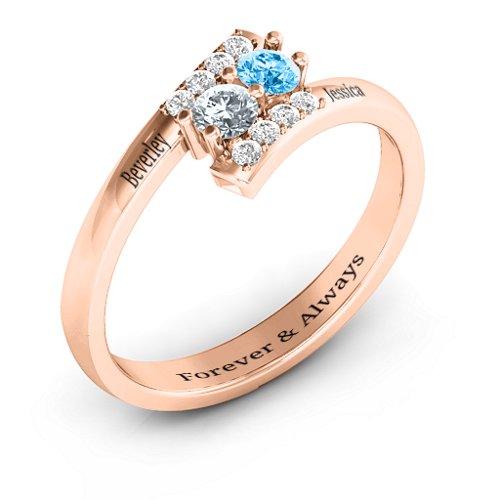 Must Be Love Two Stone Ring – 10K Rose Gold with Cubic Zirconia, Blue Topaz, and White Premium Zirconia