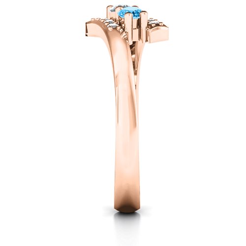 Must Be Love Two Stone Ring – 10K Rose Gold with Cubic Zirconia, Blue Topaz, and White Premium Zirconia