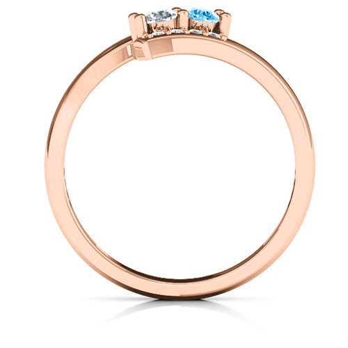 Must Be Love Two Stone Ring – 10K Rose Gold with Cubic Zirconia, Blue Topaz, and White Premium Zirconia