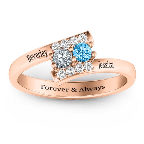 Must Be Love Two Stone Ring – 10K Rose Gold with Cubic Zirconia, Blue Topaz, and White Premium Zirconia