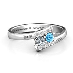 Must Be Love Two Stone Ring – Sterling Silver with Cubic Zirconia, Blue Topaz, and White Premium Zirconia
