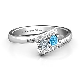 Must Be Love Two Stone Ring in 925 Sterling Silver with Cubic Zirconia, Blue Topaz, and White Premium Zirconia