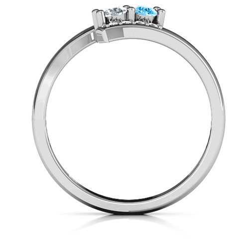 Must Be Love Two Stone Ring – Sterling Silver with Cubic Zirconia, Blue Topaz, and White Premium Zirconia