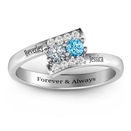 Must Be Love Two Stone Ring – Sterling Silver with Cubic Zirconia, Blue Topaz, and White Premium Zirconia