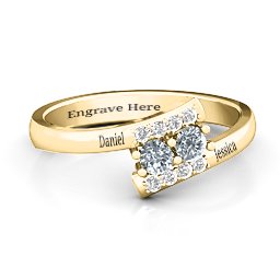 Must Be Love Two Stone Ring in 10K Solid Yellow Gold with Cubic Zirconia and White Premium Zirconia