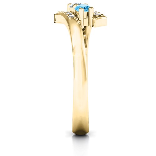 Must Be Love Two Stone Ring – 10K Yellow Gold with Cubic Zirconia, Blue Topaz, and White Premium Zirconia