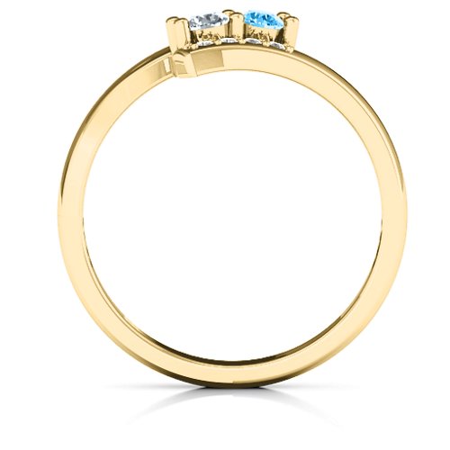 Must Be Love Two Stone Ring – 10K Yellow Gold with Cubic Zirconia, Blue Topaz, and White Premium Zirconia
