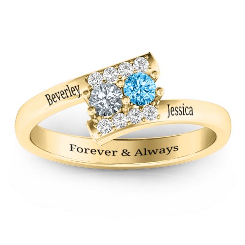Must Be Love Two Stone Ring – 10K Yellow Gold with Cubic Zirconia, Blue Topaz, and White Premium Zirconia