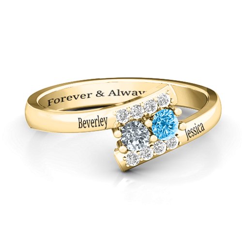 Must Be Love Two Stone Ring – 10K Yellow Gold with Cubic Zirconia, Blue Topaz, and White Premium Zirconia