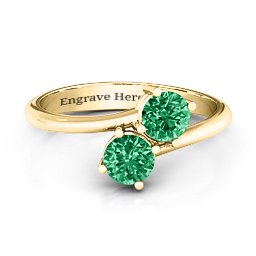 Destined For Love Double Gemstone Ring in 18K Gold Plated Silver with Emerald