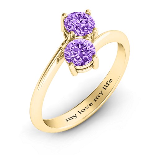 Destined For Love Double Gemstone Ring – 18K Gold Plated Silver with Amethyst