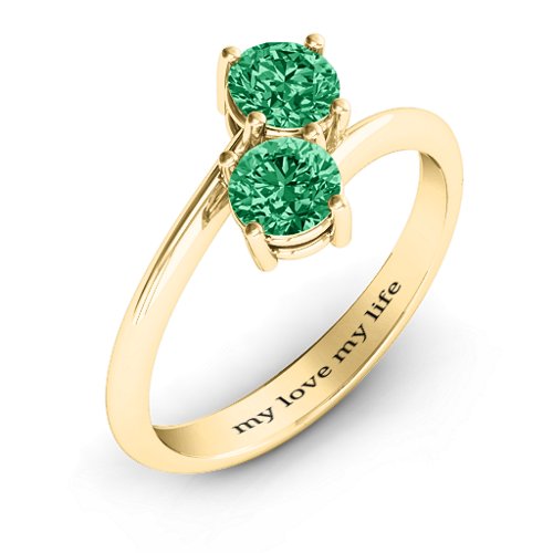Destined For Love Double Gemstone Ring – 18K Gold Plated Silver with Emerald
