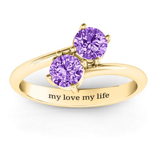 Destined For Love Double Gemstone Ring – 18K Gold Plated Silver with Amethyst