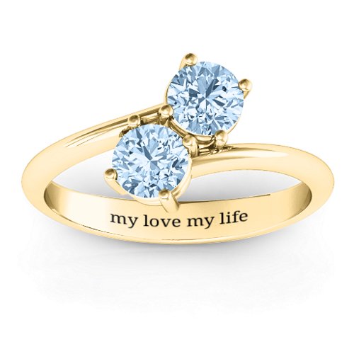 Destined For Love Double Gemstone Ring – 18K Gold Plated Silver with Aquamarine