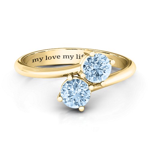 Destined For Love Double Gemstone Ring – 18K Gold Plated Silver with Aquamarine