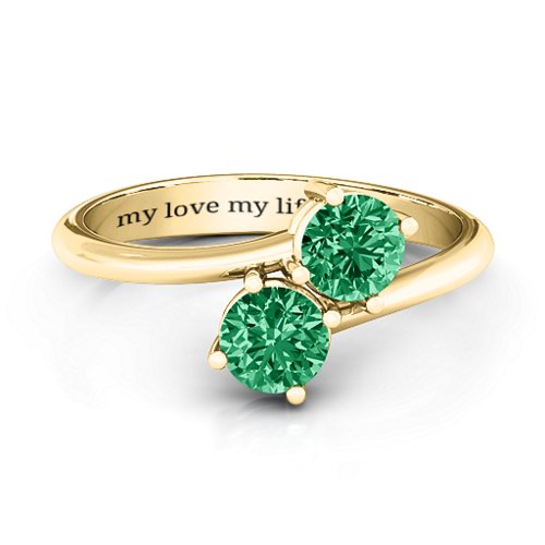 Destined For Love Double Gemstone Ring – 18K Gold Plated Silver with Emerald