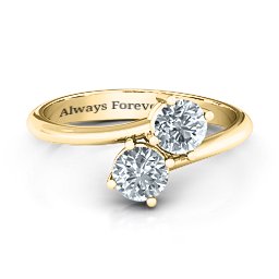 Destined For Love Double Gemstone Ring in 18K Gold Plated Silver with Diamond