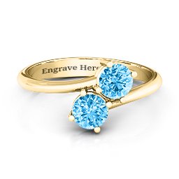 Destined For Love Double Gemstone Ring in 18K Gold Plated Silver with Blue Topaz
