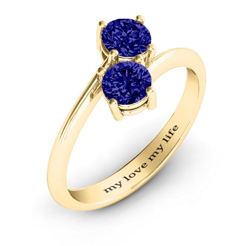 Destined For Love Double Gemstone Ring – 18K Gold Plated Silver with Blue Sapphire