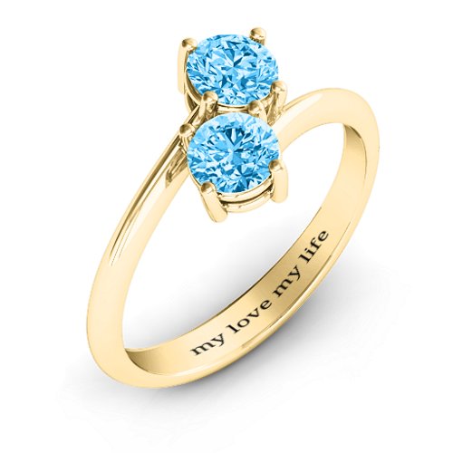 Destined For Love Double Gemstone Ring – 18K Gold Plated Silver with Blue Topaz