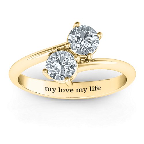 Destined For Love Double Gemstone Ring – 18K Gold Plated Silver with Diamond