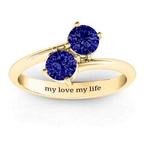 Destined For Love Double Gemstone Ring – 18K Gold Plated Silver with Blue Sapphire