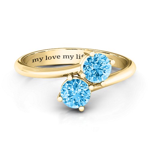 Destined For Love Double Gemstone Ring – 18K Gold Plated Silver with Blue Topaz