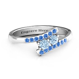 Moment We Met Two Stone Ring in 925 Sterling Silver with Aquamarine and Fancy Blue Premium Zirconia