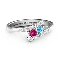 Moment We Met Two Stone Ring – Sterling Silver with Ruby, Blue Topaz, and White Premium Zirconia