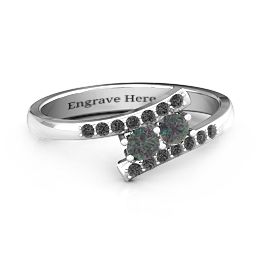 Moment We Met Two Stone Ring in 925 Sterling Silver with Alexandrite and Black Premium Zirconia
