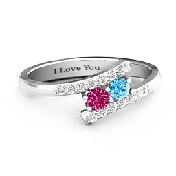 Moment We Met Two Stone Ring in 925 Sterling Silver with Ruby, Blue Topaz, and White Premium Zirconia