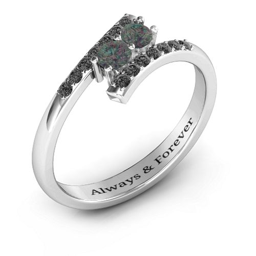 Moment We Met Two Stone Ring – Sterling Silver with Alexandrite and Black Premium Zirconia
